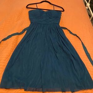 Hitherto Cocktail Dress. Teal. Size 6. Strapless. Ribbon as belt (detachable).